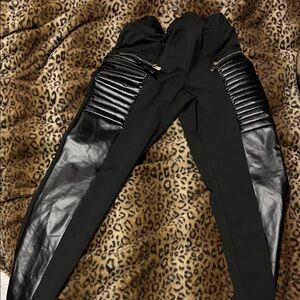 Black Faux Leather Panel Pants